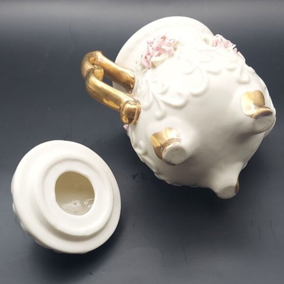 Cracker Barrel 6-Piece Porcelain Capodimonte Tea Set Gold Accents Pink Roses - Picture 9 of 14